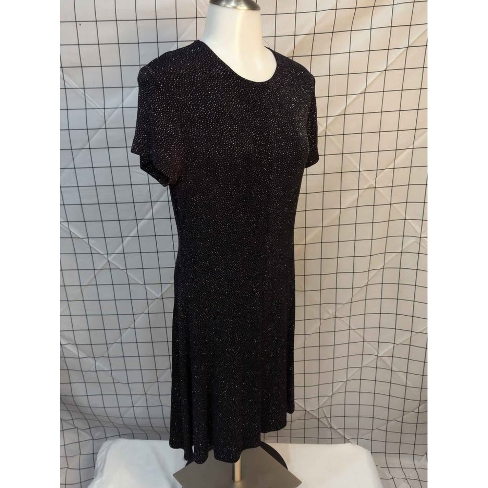 Maurices ~ Glitter Dot A-Line Dress ~ Size Large ~Black/Silver Short Sleeve Knit - Picture 3 of 10